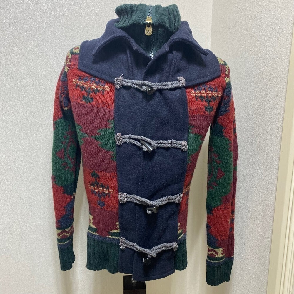 Vintage 80s Desigual Navajo Fullprint Knit Duffle Jacket Size Small